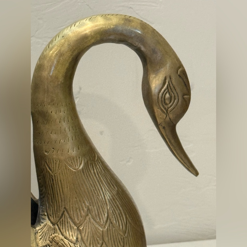 Vintage Solid Brass 10 inch Swan Showpiece Planter natural patina - Picture 2 of 12